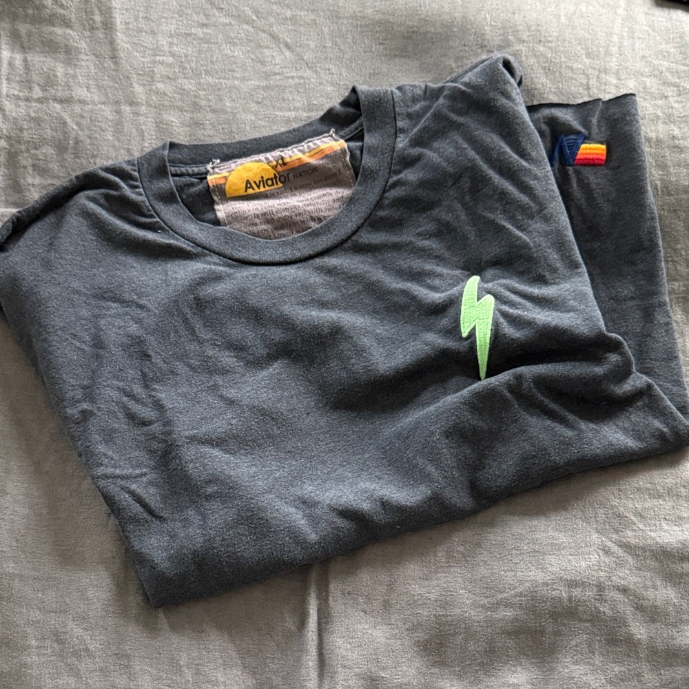 [Aviator Nation] Dark Grey Tee with Neon Green Lightning Bolt